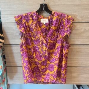 XiRENA Purple and Yellow Floral Blouse